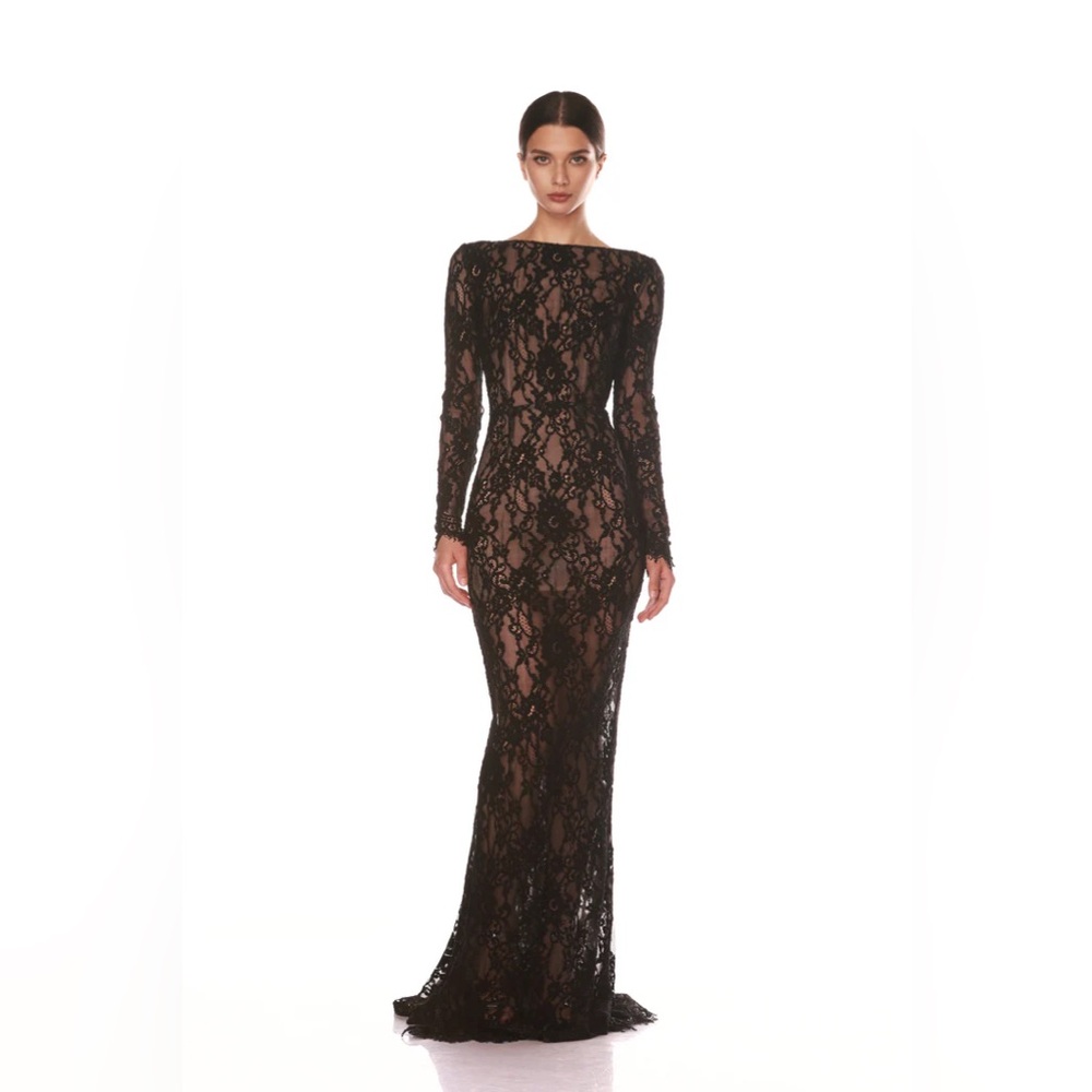 Bronx and Banco Black Lace Maxi Colette Noir Gown XS NWOT
